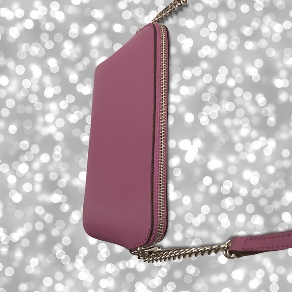 🦋Rare Color DKNY Lilac Genuine Leather Dome Crossbody Bag Silver Tone Chain - Picture 10 of 15